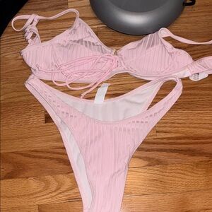 SHEIN Pink Ribbed Bikini Set